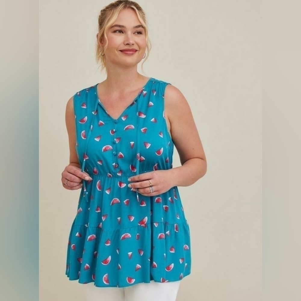 🌻NWT Torrid Rayon Slub Button-Front Tiered Tank, Size 3